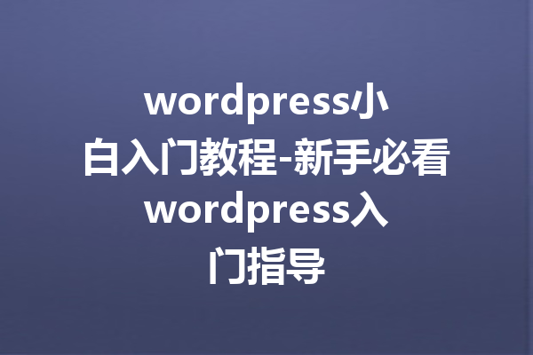 wordpress小白入门教程-新手必看wordpress入门指导