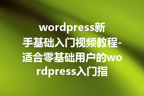 wordpress新手基础入门视频教程-适合零基础用户的wordpress入门指导