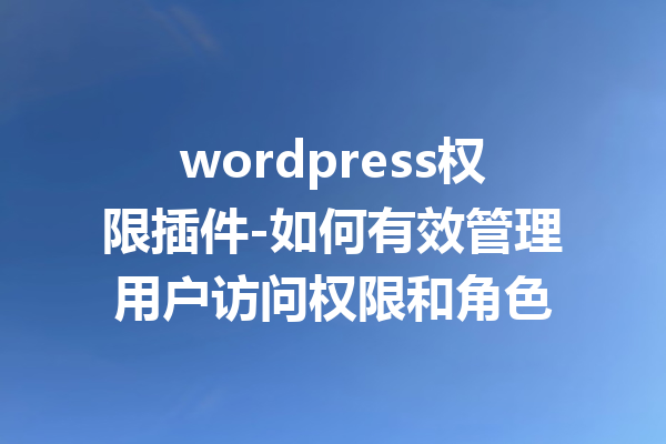 wordpress权限插件-如何有效管理用户访问权限和角色