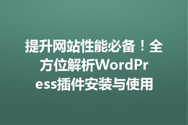 提升网站性能必备！全方位解析WordPress插件安装与使用