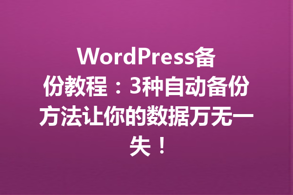WordPress备份教程:3种自动备份方法让你的数据万无一失!