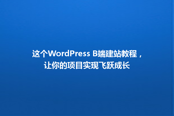这个WordPress B端建站教程，让你的项目实现飞跃成长 一