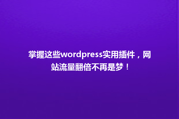 掌握这些wordpress实用插件,网站流量翻倍不再是梦! 一