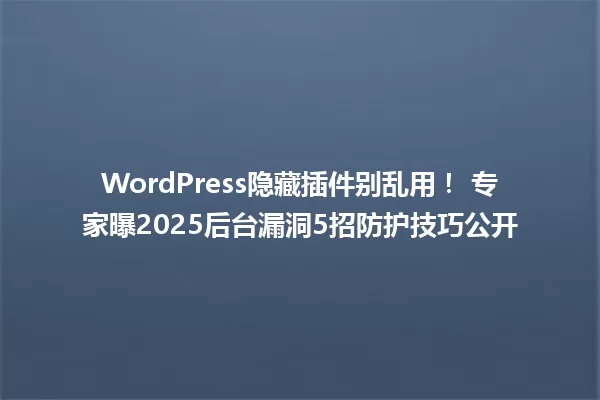 WordPress隐藏插件别乱用! 专家曝2025后台漏洞5招防护技巧公开 一