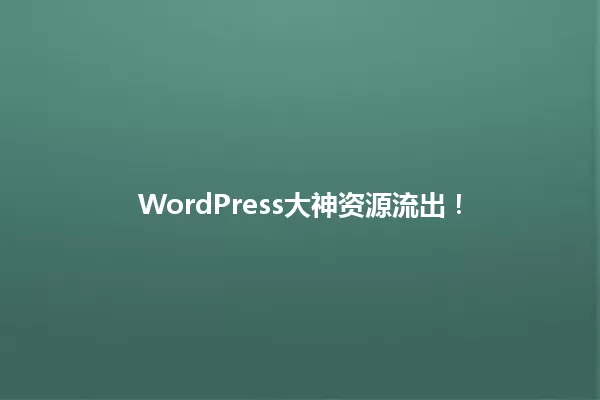 WordPress大神资源流出! 一