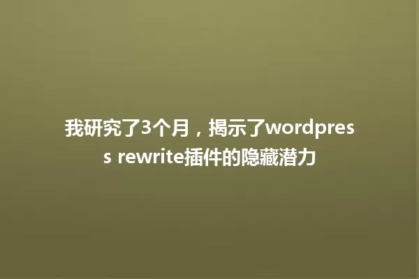 我研究了3个月，揭示了wordpress rewrite插件的隐藏潜力 一