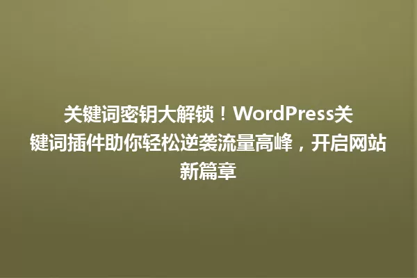 关键词密钥大解锁!WordPress关键词插件助你轻松逆袭流量高峰,开启网站新篇章 一