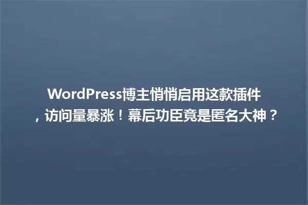 WordPress博主悄悄启用这款插件,访问量暴涨!幕后功臣竟是匿名大神? 一