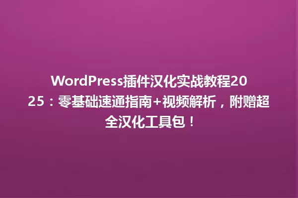 WordPress插件汉化实战教程2025:零基础速通指南+视频解析,附赠超全汉化工具包! 一