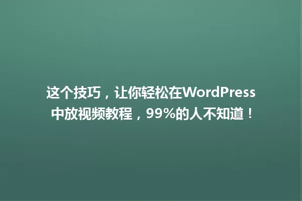 这个技巧,让你轻松在WordPress中放视频教程,99%的人不知道! 一