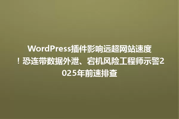 WordPress插件影响远超网站速度!恐连带数据外泄、宕机风险工程师示警2025年前速排查 一