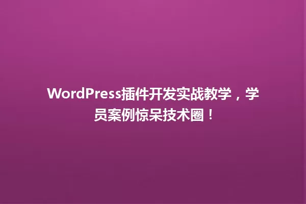 WordPress插件开发实战教学,学员案例惊呆技术圈! 一