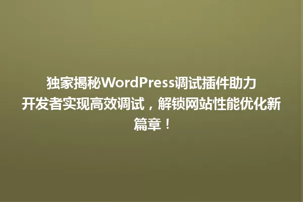 独家揭秘WordPress调试插件助力开发者实现高效调试,解锁网站性能优化新篇章! 一