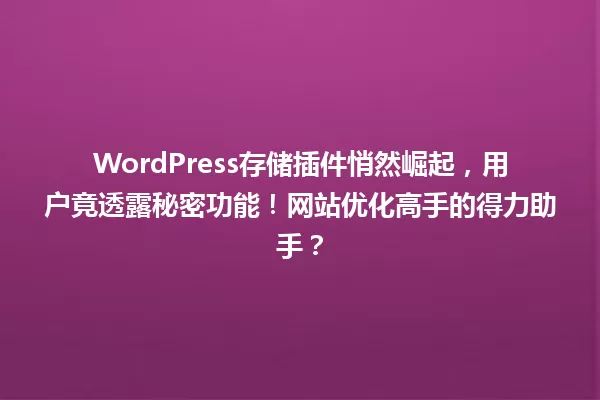 WordPress存储插件悄然崛起,用户竟透露秘密功能!网站优化高手的得力助手? 一