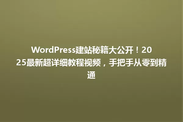 WordPress建站秘籍大公开!2025最新超详细教程视频,手把手从零到精通 一