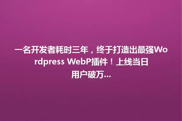 一名开发者耗时三年,终于打造出最强Wordpress WebP插件!上线当日用户破万... 一