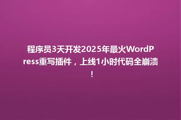 程序员3天开发2025年最火WordPress重写插件,上线1小时代码全崩溃! 一