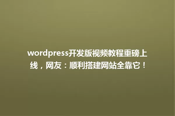 wordpress开发版视频教程重磅上线,网友:顺利搭建网站全靠它! 一