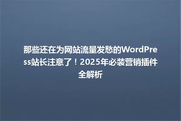 那些还在为网站流量发愁的WordPress站长注意了!2025年必装营销插件全解析 一