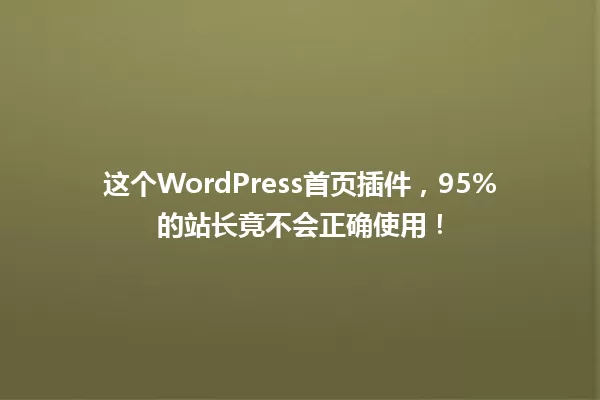 这个WordPress首页插件,95%的站长竟不会正确使用! 一
