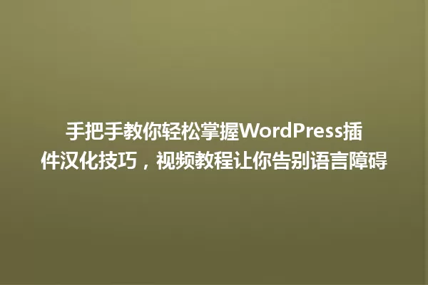 手把手教你轻松掌握WordPress插件汉化技巧,视频教程让你告别语言障碍 一
