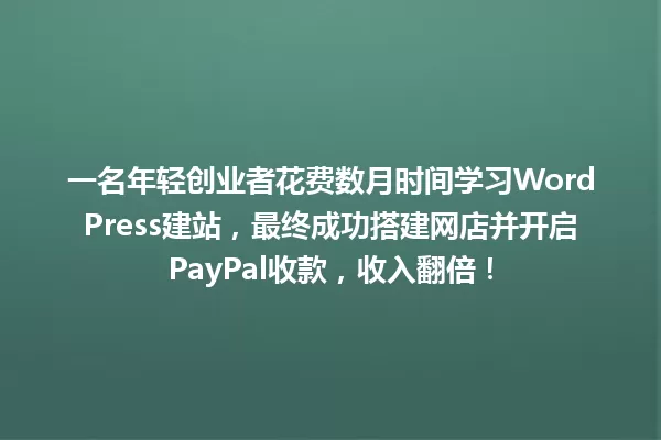 一名年轻创业者花费数月时间学习WordPress建站,最终成功搭建网店并开启PayPal收款,收入翻倍! 一
