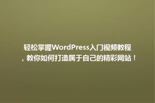 轻松掌握WordPress入门视频教程，教你如何打造属于自己的精彩网站！ 一