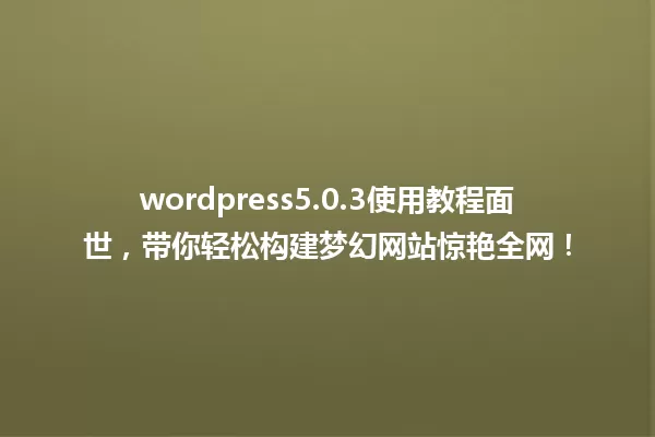 wordpress5.0.3使用教程面世,带你轻松构建梦幻网站惊艳全网! 一