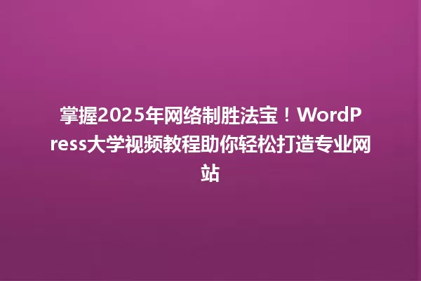 掌握2025年网络制胜法宝!WordPress大学视频教程助你轻松打造专业网站 一