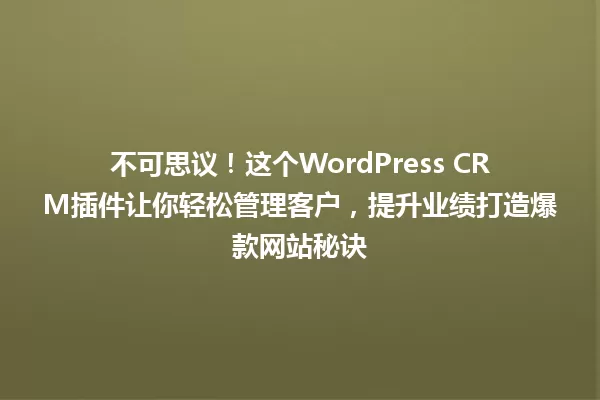 不可思议!这个WordPress CRM插件让你轻松管理客户,提升业绩打造爆款网站秘诀 一