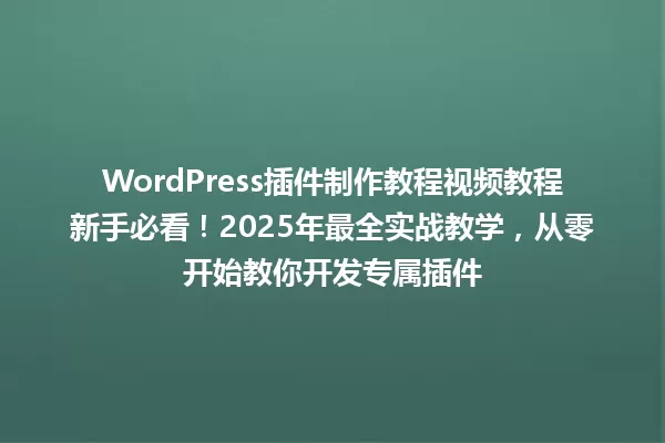 WordPress插件制作教程视频教程新手必看!2025年最全实战教学,从零开始教你开发专属插件 一