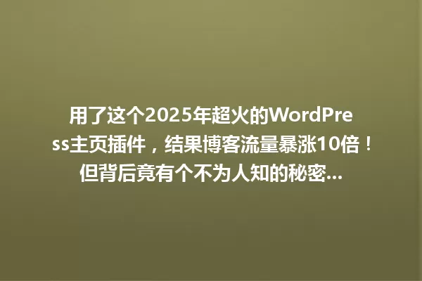用了这个2025年超火的WordPress主页插件,结果博客流量暴涨10倍!但背后竟有个不为人知的秘密... 一