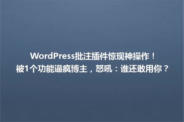 WordPress批注插件惊现神操作!被1个功能逼疯博主,怒吼:谁还敢用你? 一