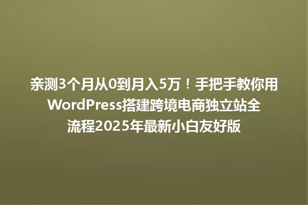 亲测3个月从0到月入5万!手把手教你用WordPress搭建跨境电商独立站全流程2025年最新小白友好版 一