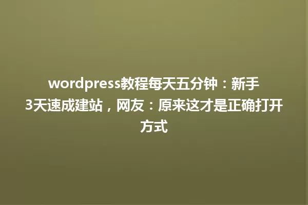 wordpress教程每天五分钟：新手3天速成建站，网友：原来这才是正确打开方式 一