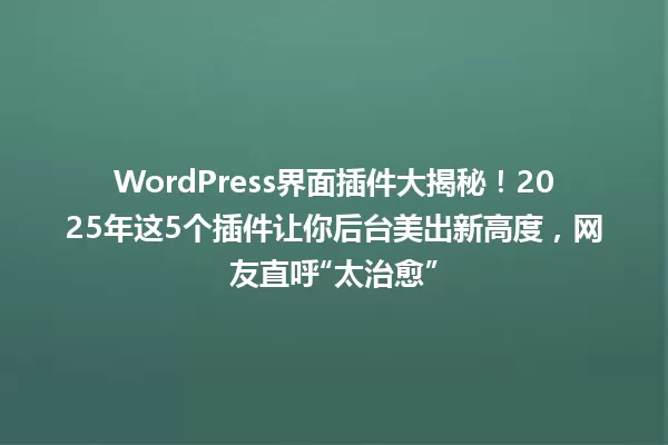 WordPress界面插件大揭秘!2025年这5个插件让你后台美出新高度,网友直呼“太治愈” 一