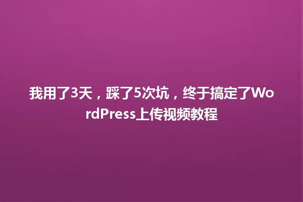 我用了3天,踩了5次坑,终于搞定了WordPress上传视频教程 一