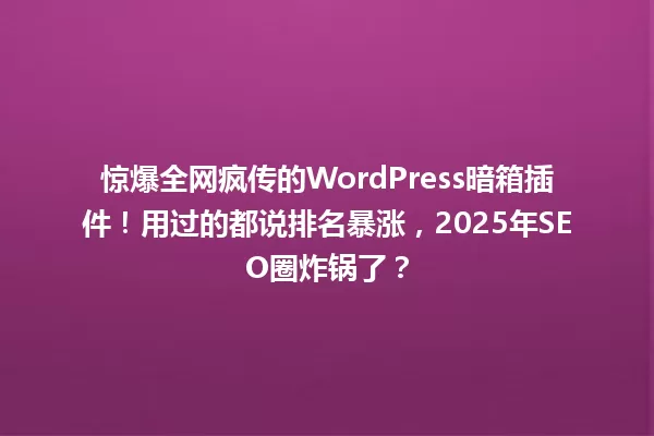 惊爆全网疯传的WordPress暗箱插件!用过的都说排名暴涨,2025年SEO圈炸锅了? 一