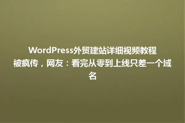 WordPress外贸建站详细视频教程被疯传,网友:看完从零到上线只差一个域名 一