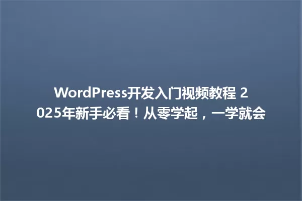 WordPress开发入门视频教程 2025年新手必看!从零学起,一学就会 一