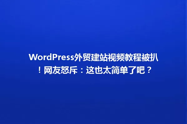 WordPress外贸建站视频教程被扒!网友怒斥:这也太简单了吧? 一