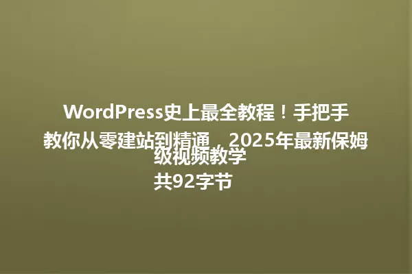 WordPress史上最全教程!手把手教你从零建站到精通,2025年最新保姆级视频教学
共92字节 一