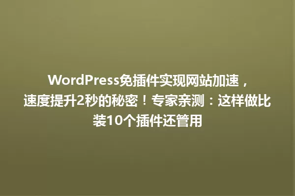 WordPress免插件实现网站加速,速度提升2秒的秘密!专家亲测:这样做比装10个插件还管用 一