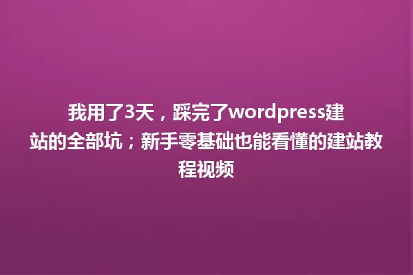 我用了3天，踩完了wordpress建站的全部坑；新手零基础也能看懂的建站教程视频 一