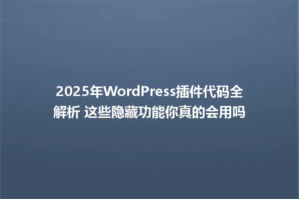 2025年WordPress插件代码全解析 这些隐藏功能你真的会用吗 一
