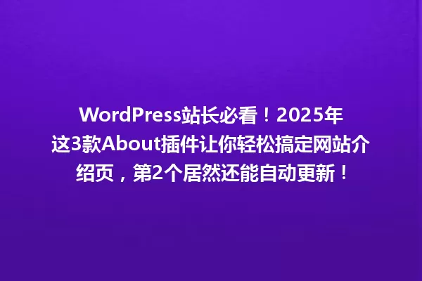 WordPress站长必看!2025年这3款About插件让你轻松搞定网站介绍页,第2个居然还能自动更新! 一