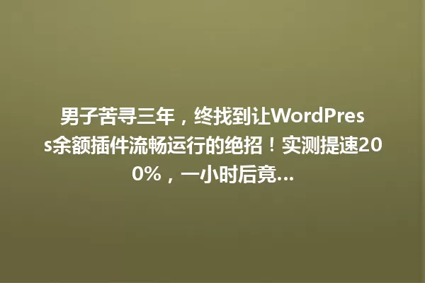 男子苦寻三年，终找到让WordPress余额插件流畅运行的绝招！实测提速200%，一小时后竟… 一