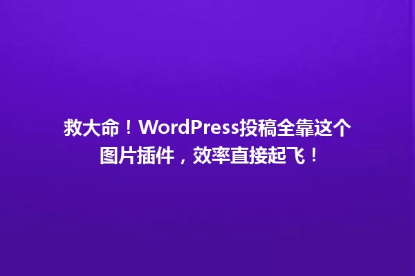 救大命！WordPress投稿全靠这个图片插件，效率直接起飞！  一