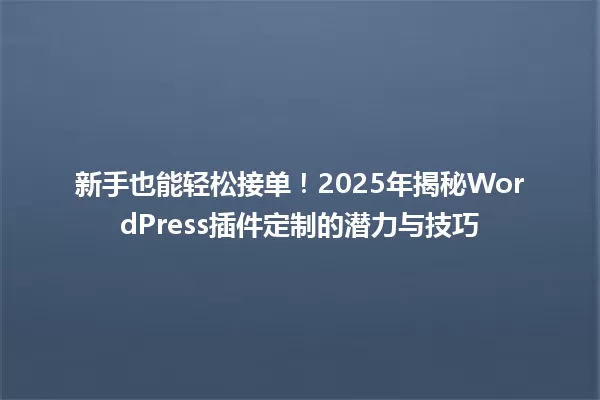 新手也能轻松接单！2025年揭秘WordPress插件定制的潜力与技巧 一