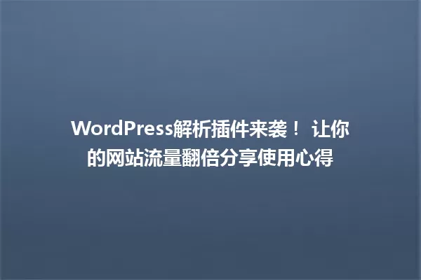 WordPress解析插件来袭! 让你的网站流量翻倍分享使用心得 一